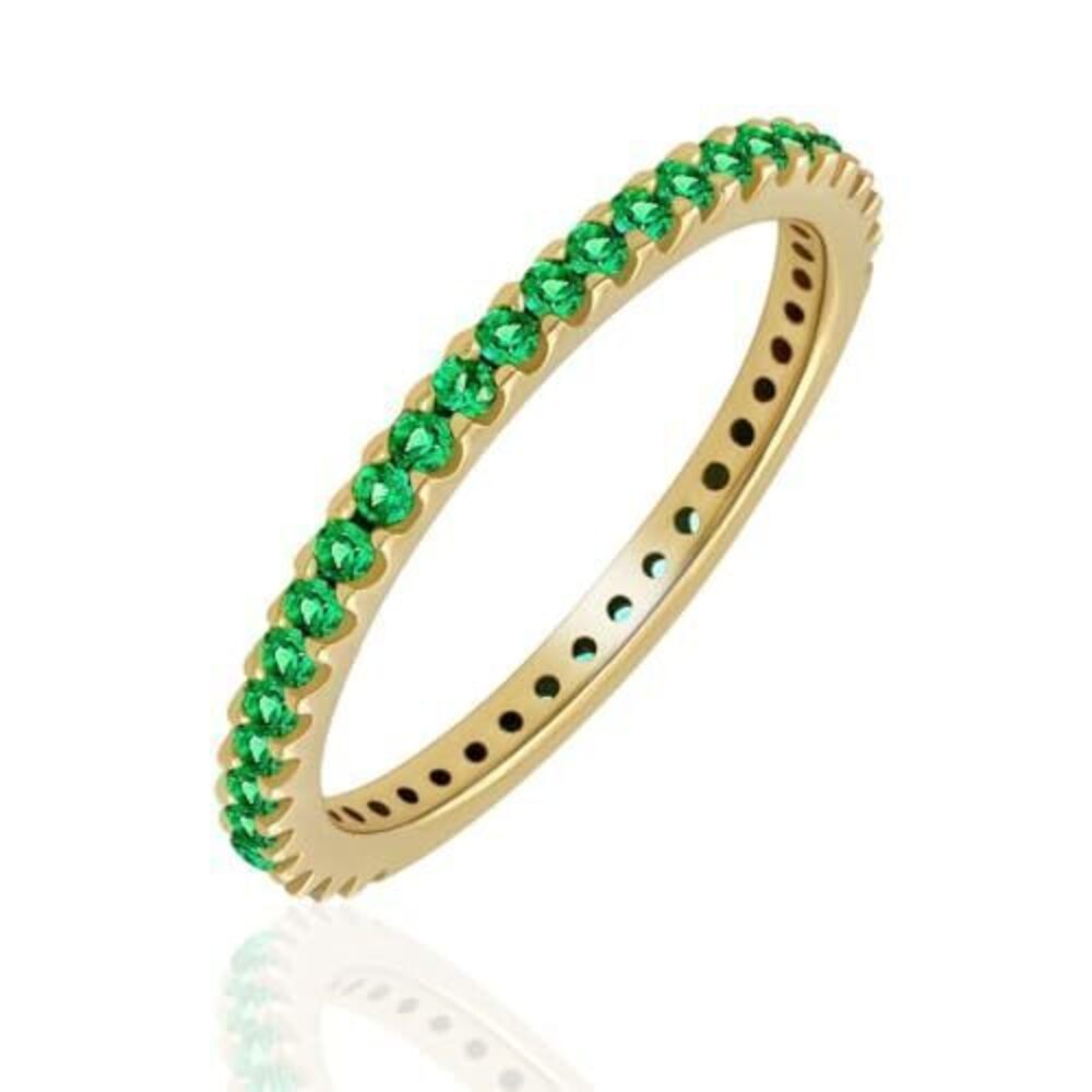 3319 18K Yellow Gold Plated Stackable Created Emerald Ring - Thin Eternity